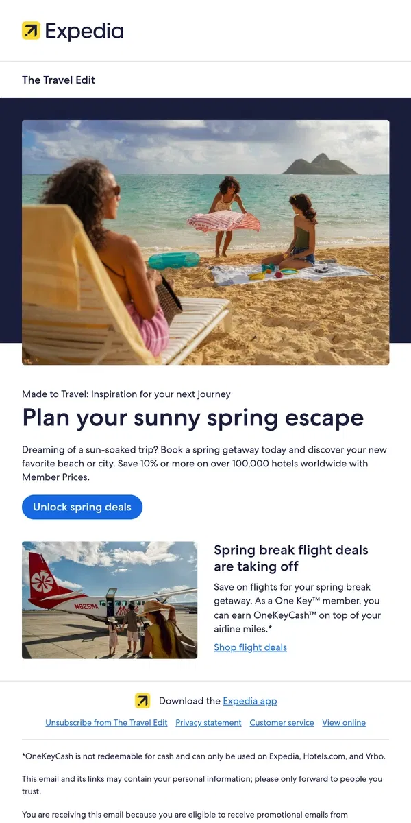 Email from Expedia. Stays with sunshine and savings