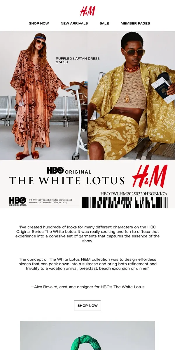 Email from H&M. Out now: The White Lotus H&M