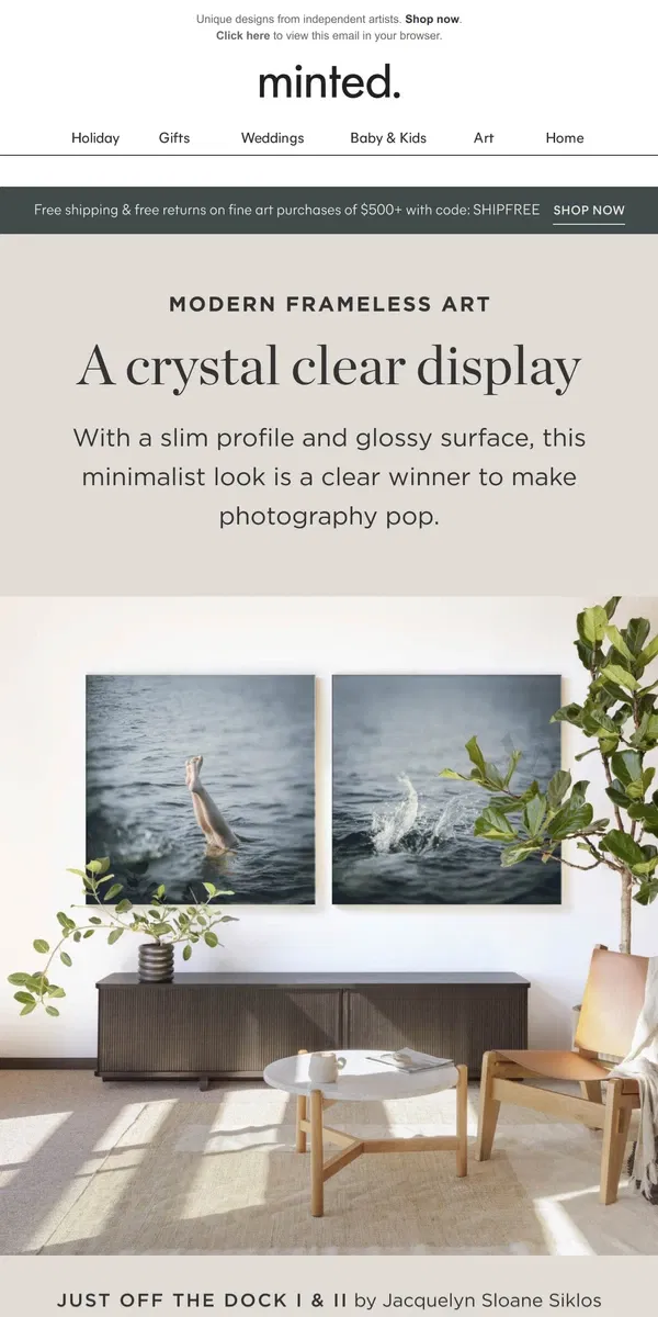 Email from Minted. Gallery-ready modern art