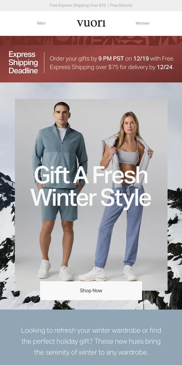 Email from Vuori. Gift The Latest Hues Of Winter