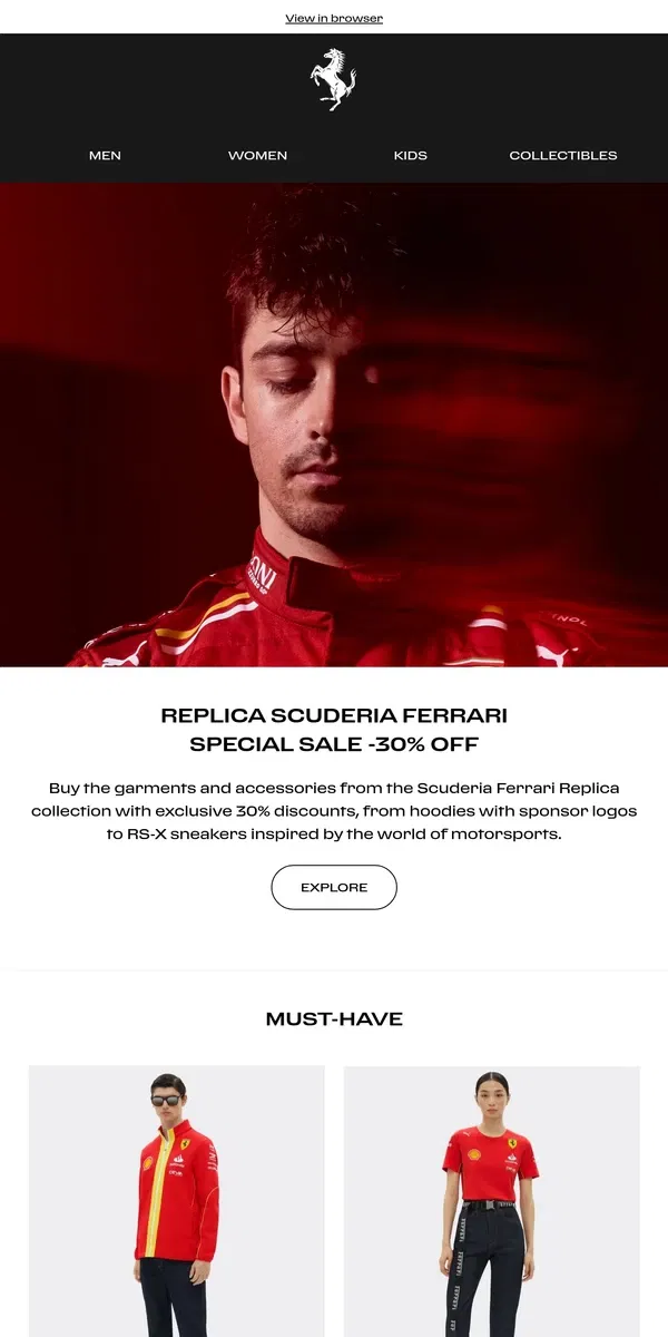 Email from Ferrari. F1 Special Sale - Puma Replica -30%