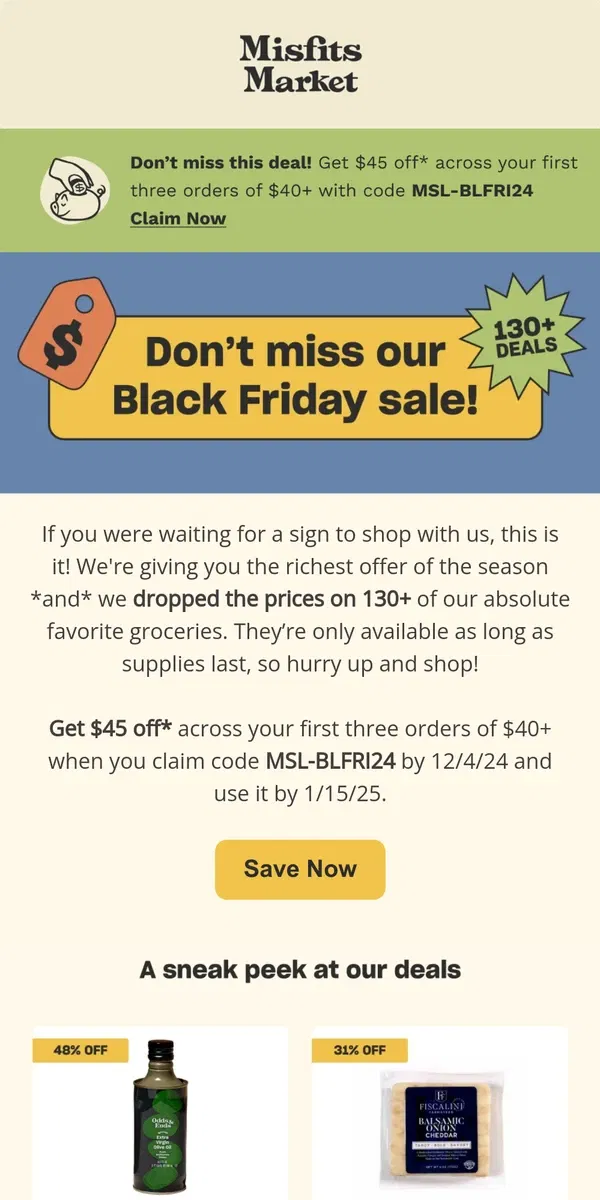 Email from Misfits Market. Save BIG on Black Friday