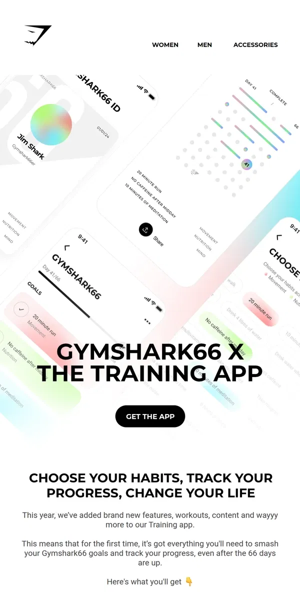 Email from Gymshark. Gymshark66 🤝 the Training app 🤝 your progress