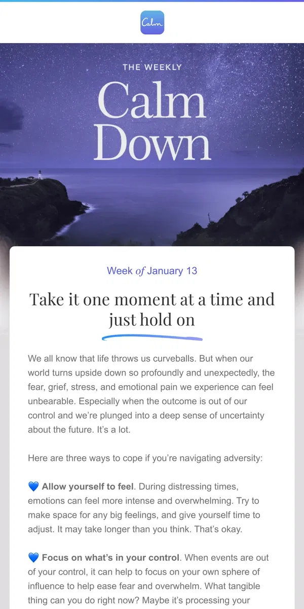 Email from Calm. 💙 How to cope when it's all too much