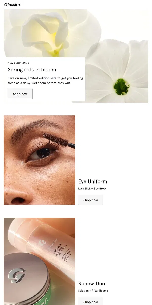 Email from Glossier. Your first order is in bloom