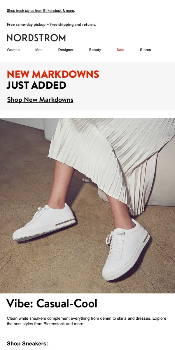 Email from Nordstrom. Wardrobe staple: white sneakers