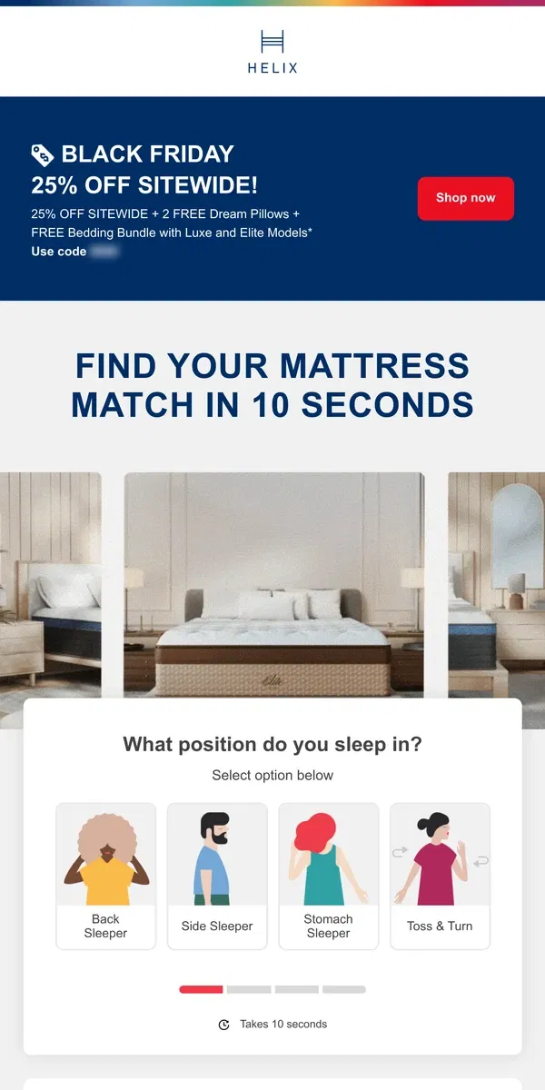 Email from Helix. Find your perfect mattress in 10 seconds