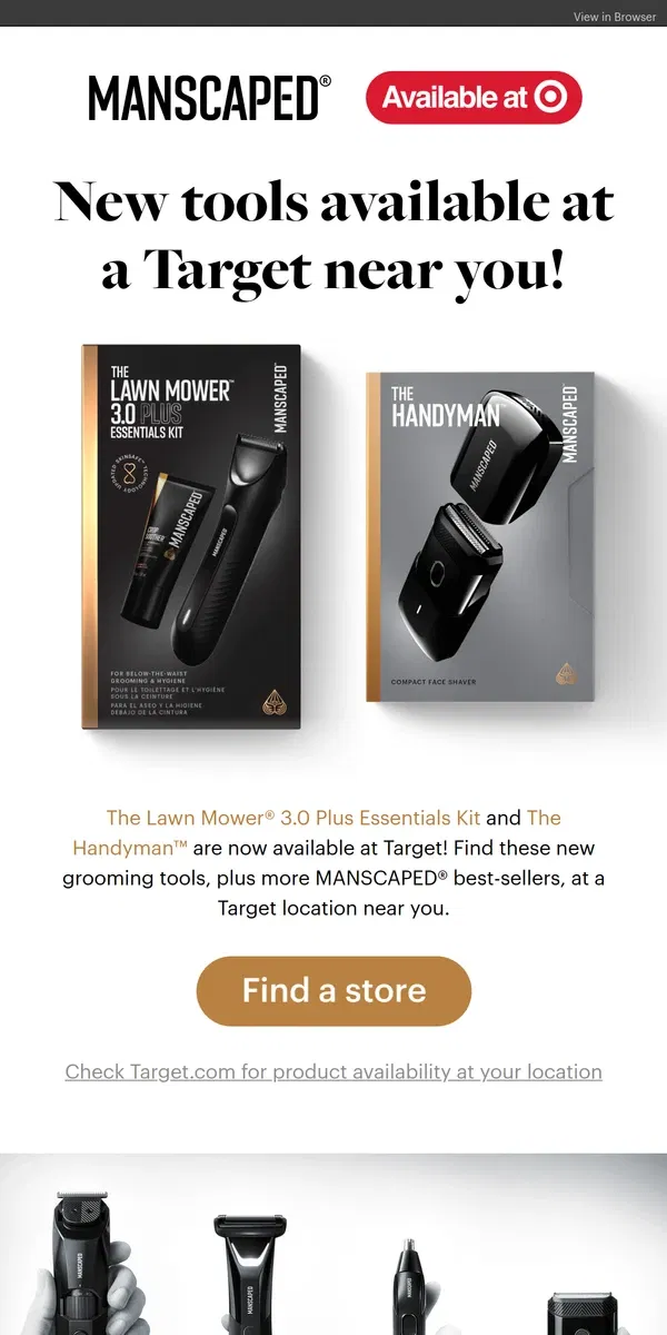 Email from MANSCAPED. On Target shelves now