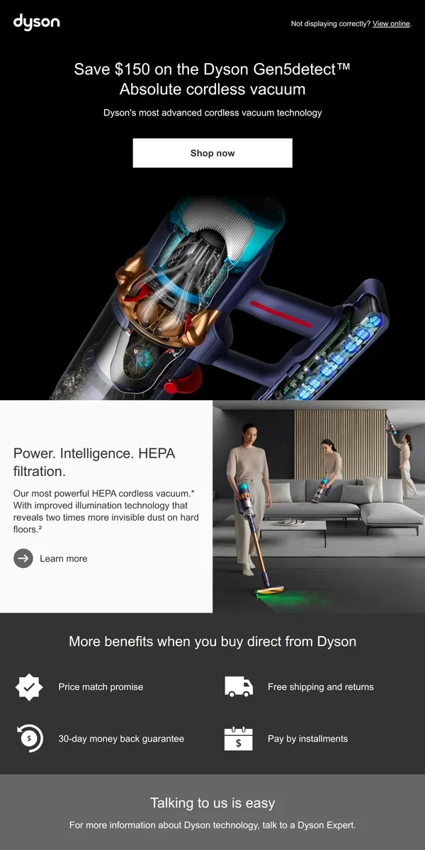 Email from Dyson. Limited time offer. Save $150 on the Dyson Gen5detect Absolute cordless vacuum.