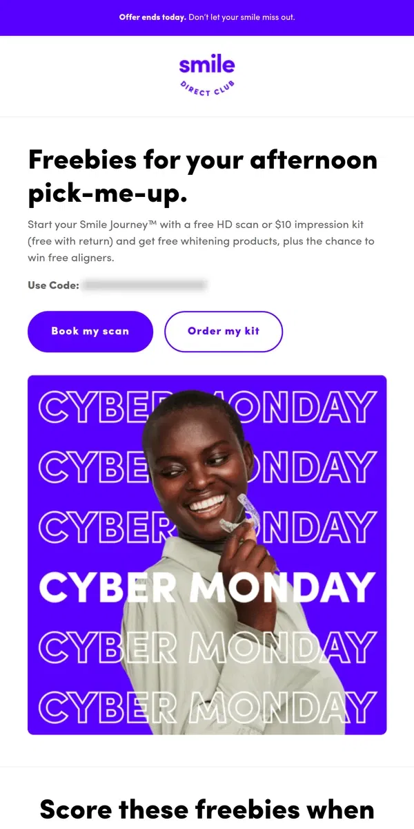 Email from SmileDirectClub. ⏰ The clock is ticking on these Cyber deals. ⏰