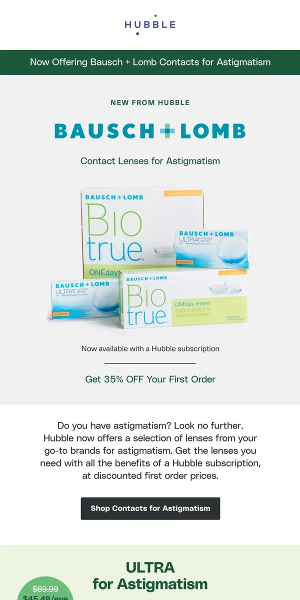 Email from Hubble Contacts. Biotrue and Ultra — now available at Hubble.