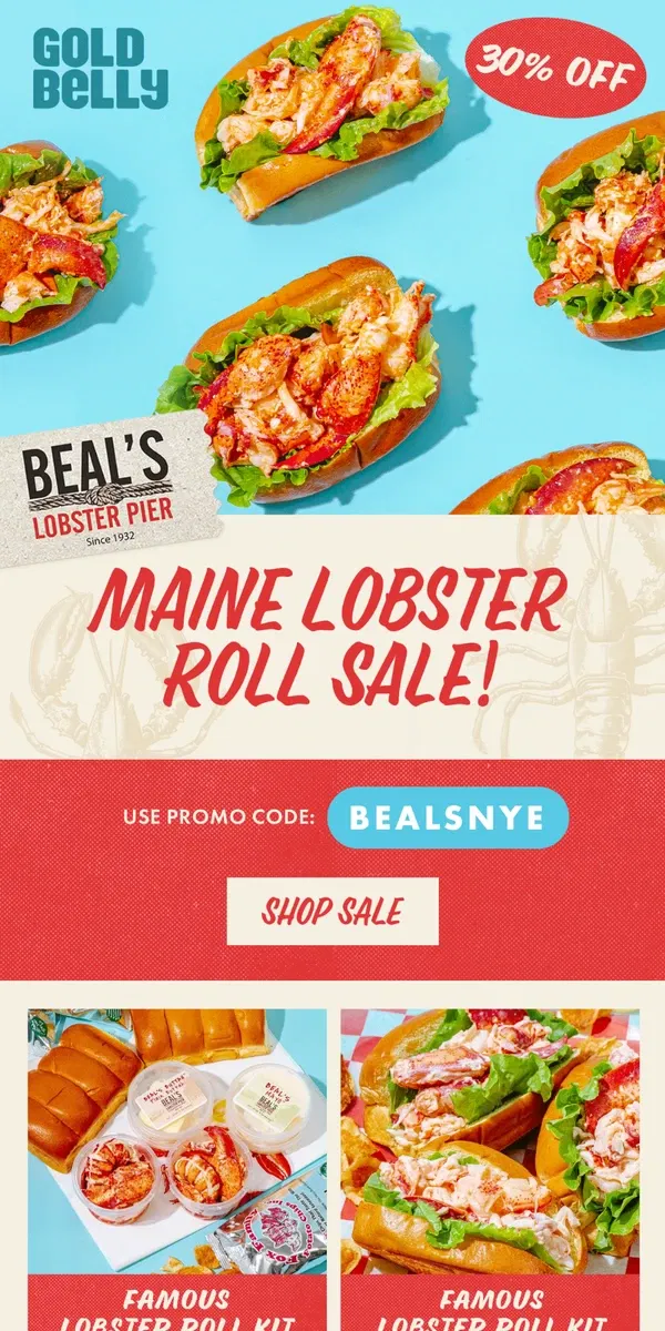 Email from Goldbelly. 🦞Maine Lobster Roll Sale!🦞