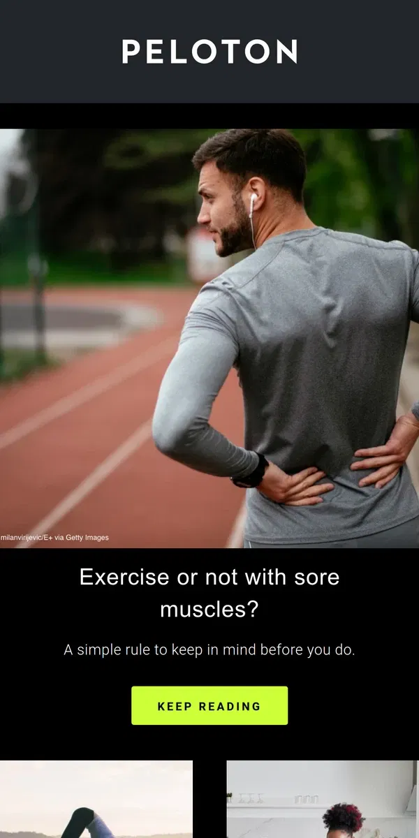 Email from Peloton. To exercise or not with sore muscles?