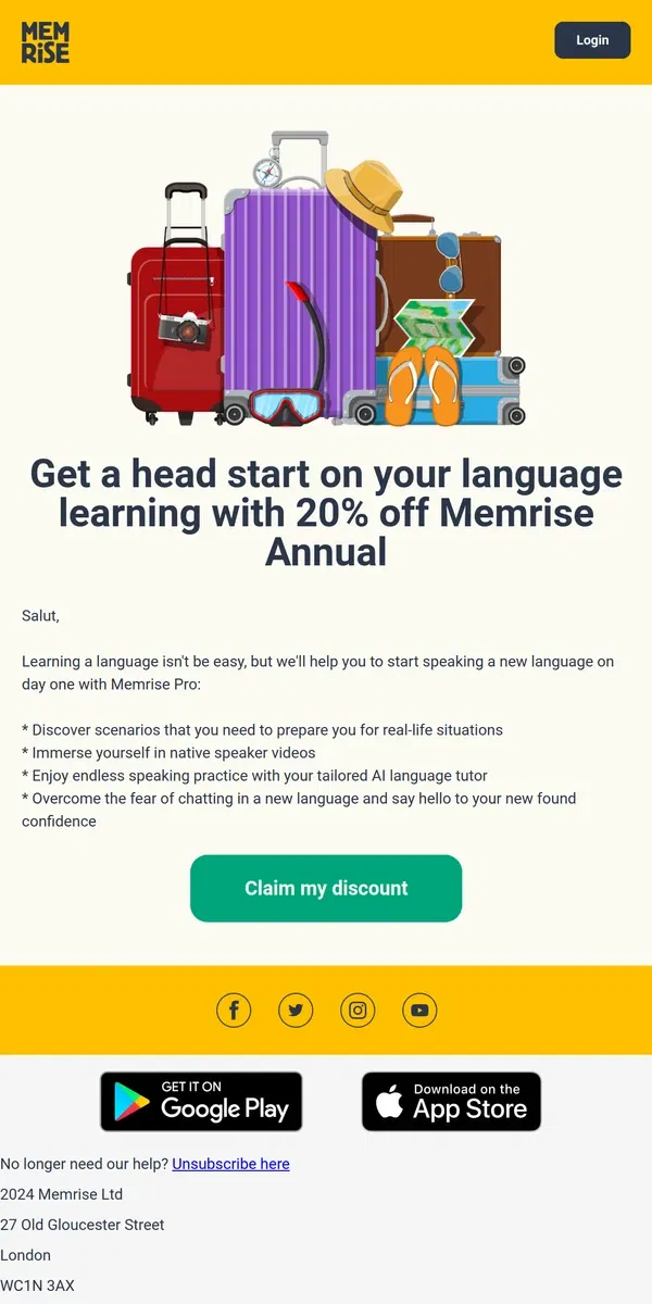 Email from Memrise. 48 hrs left to get 20% off annual Memrise Pro