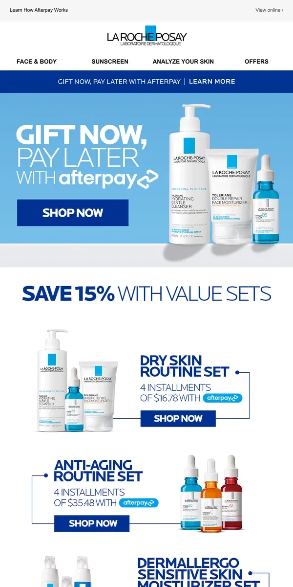 Email from La Roche-Posay. Shop La Roche-Posay with Afterpay this holiday season!