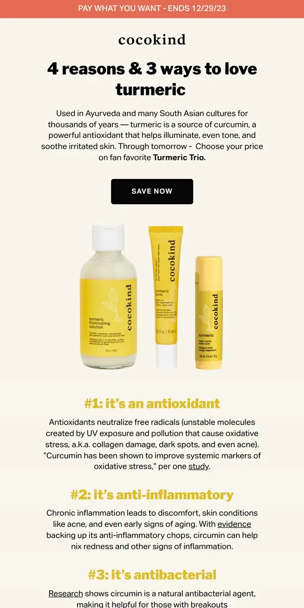 Email from cocokind. $17 off Turmeric Trio