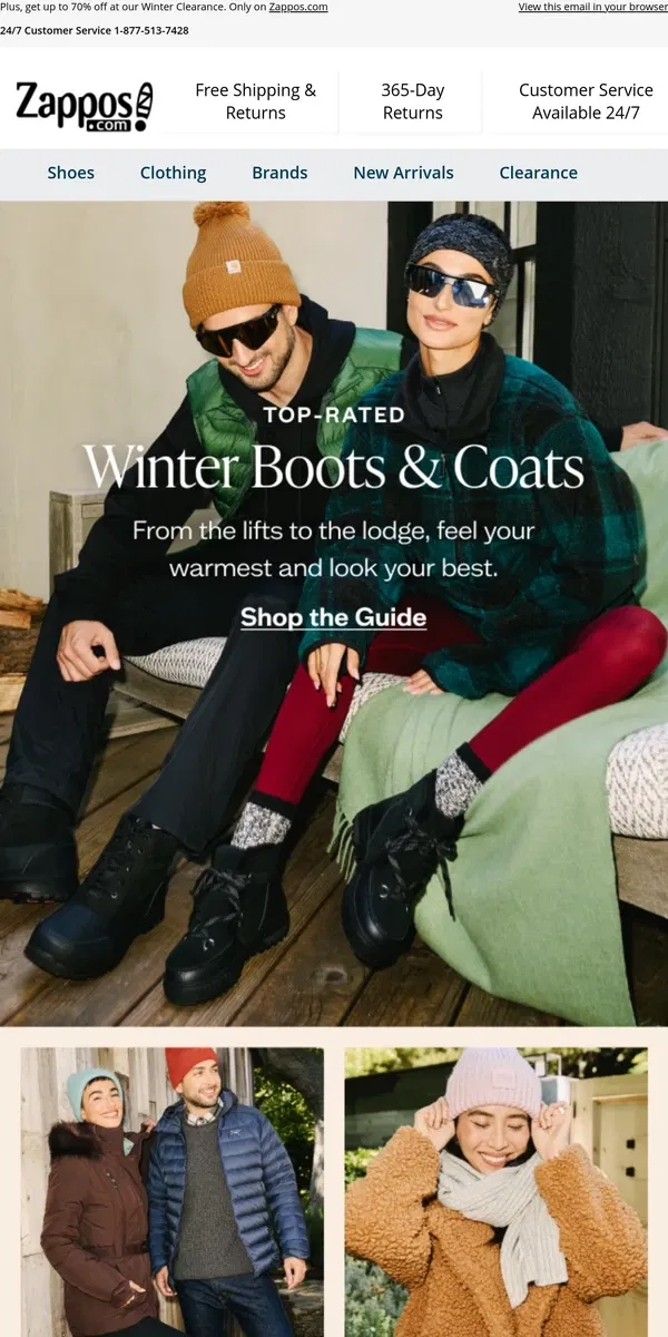 Email from Zappos. Top-Rated Winter Styles ❄️⛷️