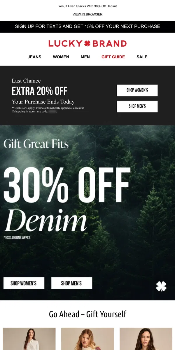 Email from Lucky Brand. ⏰ FINAL HOURS! Extra 20% Off Online & In Stores