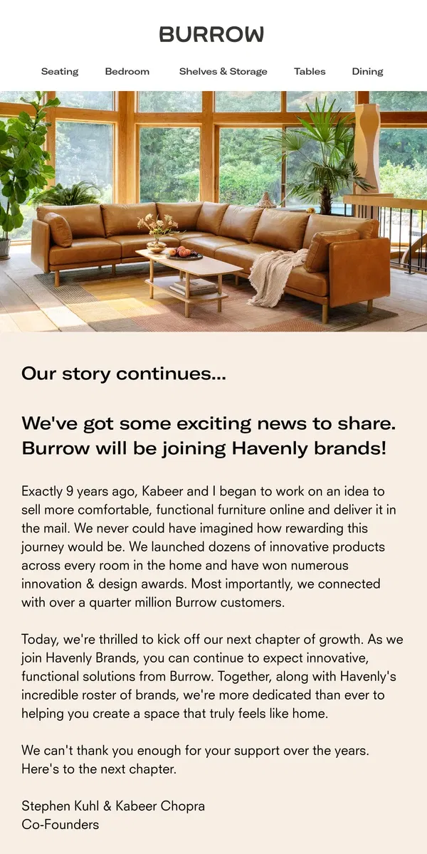 Email from Burrow. Some exciting news to share...