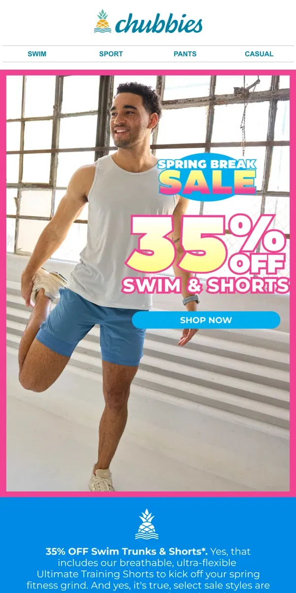 Email from Chubbies Shorts. 35% OFF SWIM TRUNKS & SHORTS❓