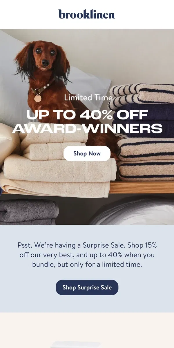 Email from Brooklinen. Did you hear? Up to 40% Off