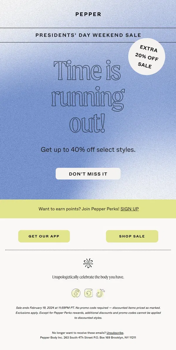 Email from Pepper. New styles added to sale!