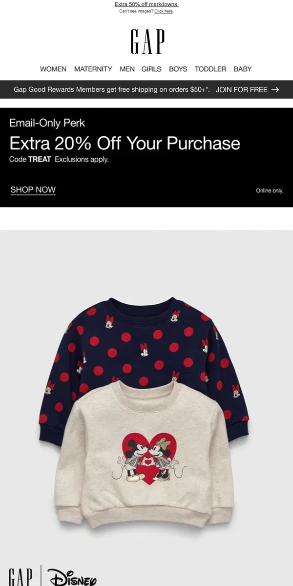 Email from GAP. Hi, Mickey Mouse fans!