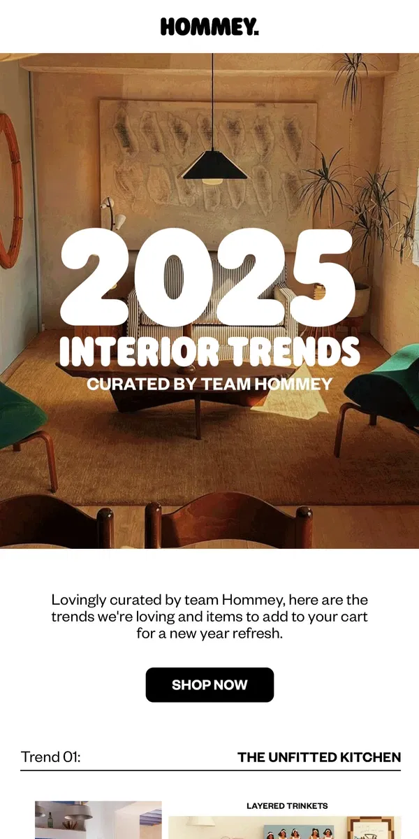 Email from Hommey. Hommey Curations: 2025 Interior Trends ✨