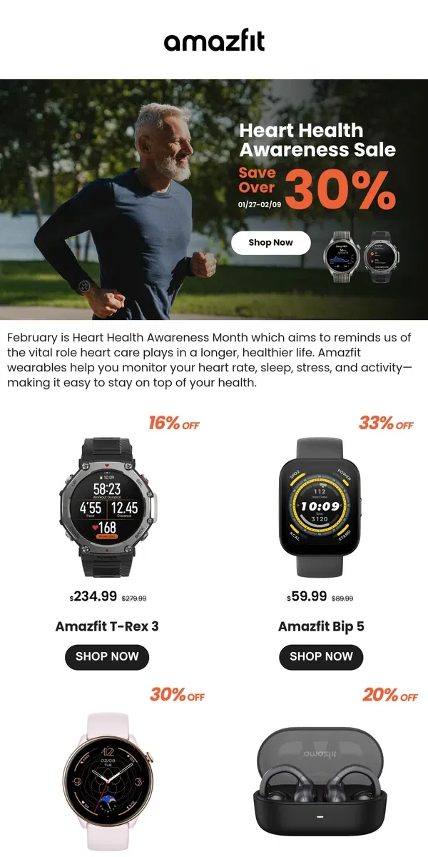 Email from Amazfit. Save Over 30% to Track Your Heart Health with Amazfit!