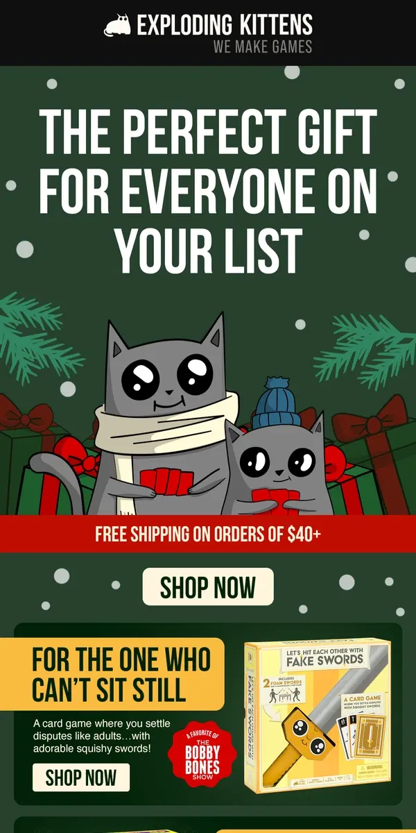 Email from Exploding Kittens. A Sneak Peek at The Hottest Gifts 🫣