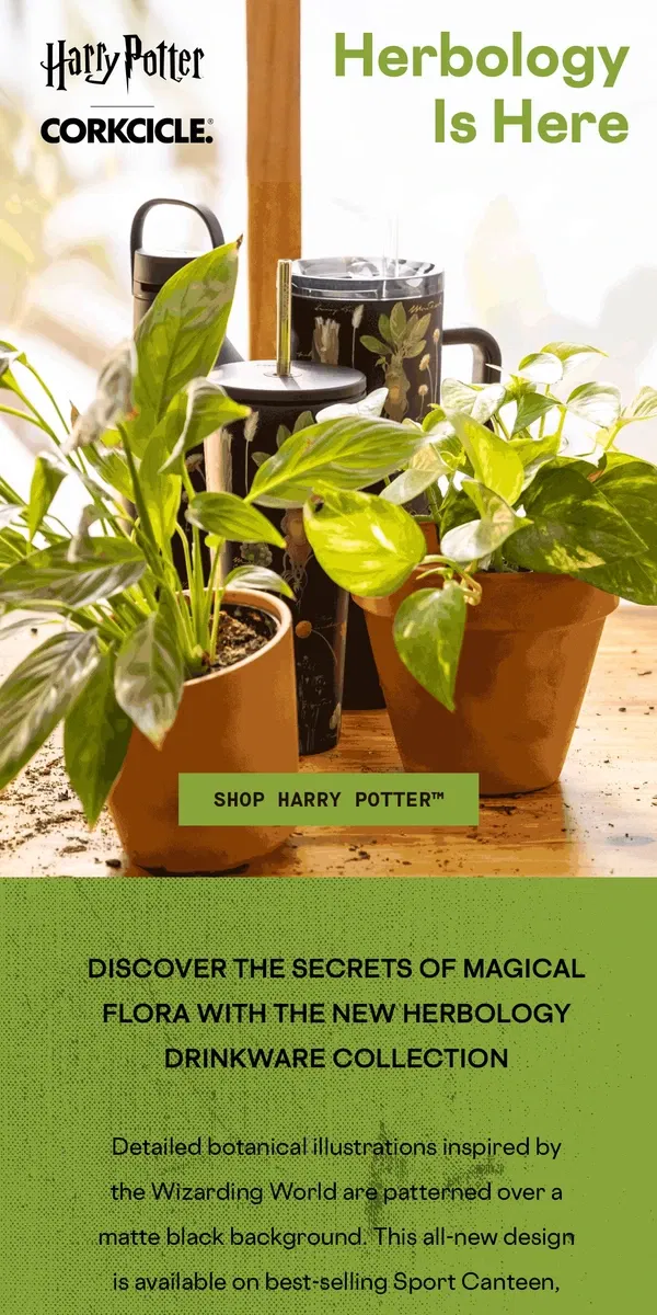 Email from CORKCICLE. NEW Harry Potter™ Herbology Drinkware!