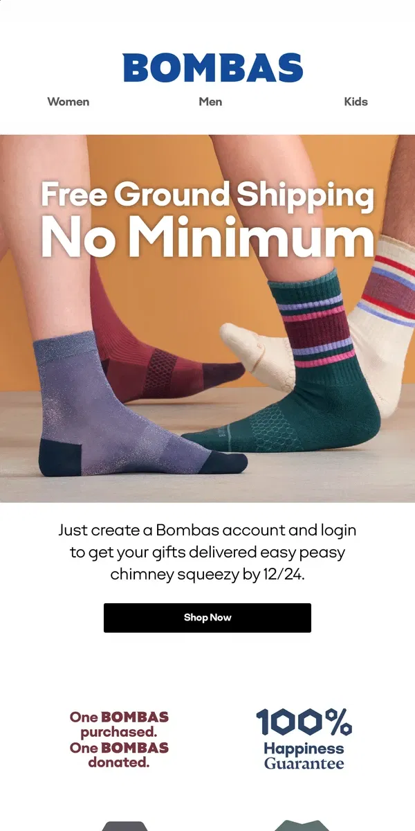 Email from Bombas. Last Day: Free Ground Shipping for Gifts