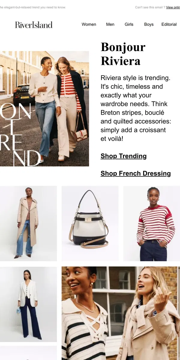 Email from River Island. Trending now: riviera style ​