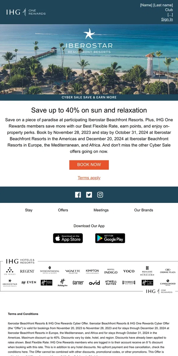 Email from IHG Hotels & Resorts. Members save up to 40% in the sun ☀️