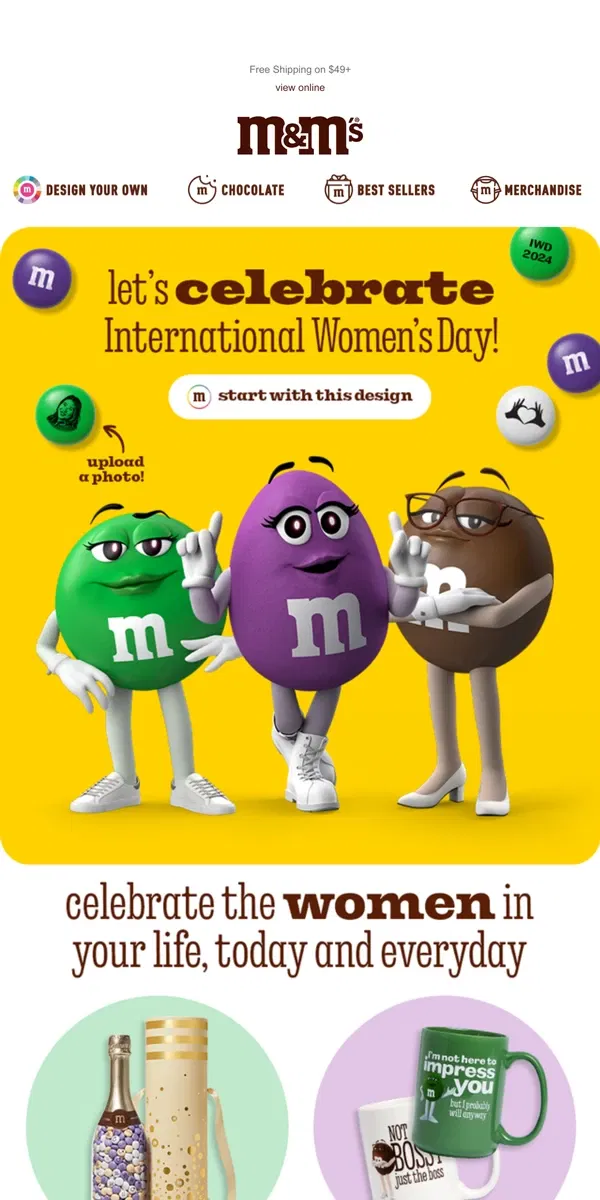 Email from M&M's. Happy International Women's Day