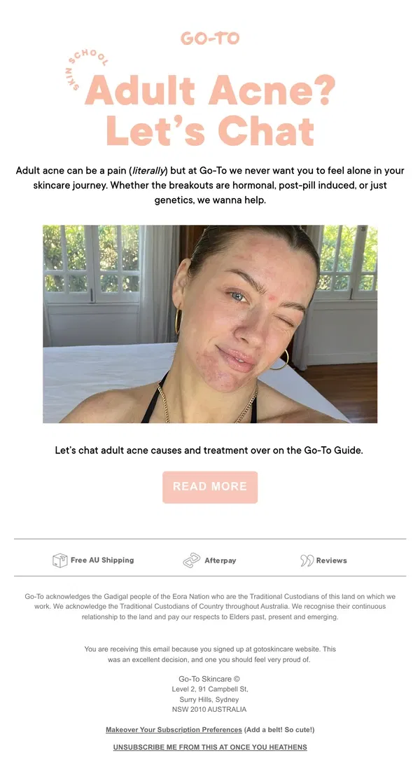 Email from Go-To Skin Care. Let’s Talk Adult Acne