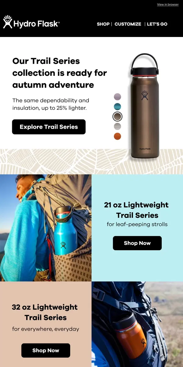 Email from Hydro Flask. Meet your fall hiking buddy.