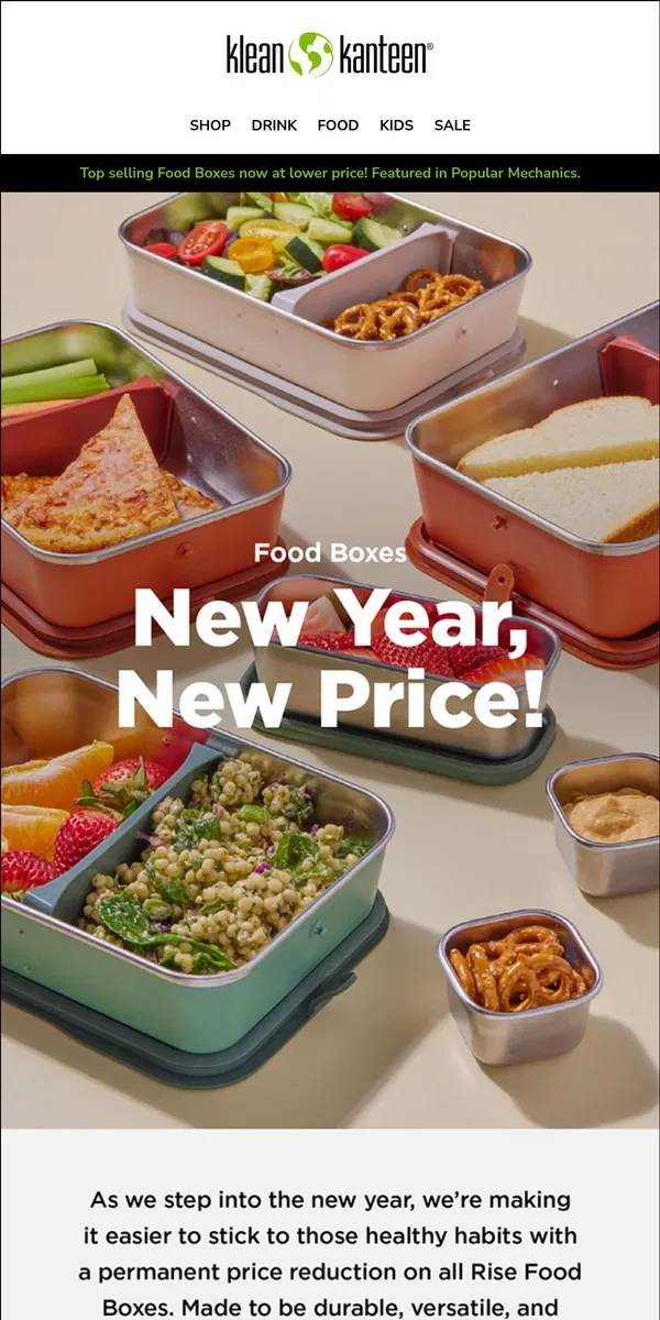 Email from Klean Kanteen. Food Boxes - New Lower Price!