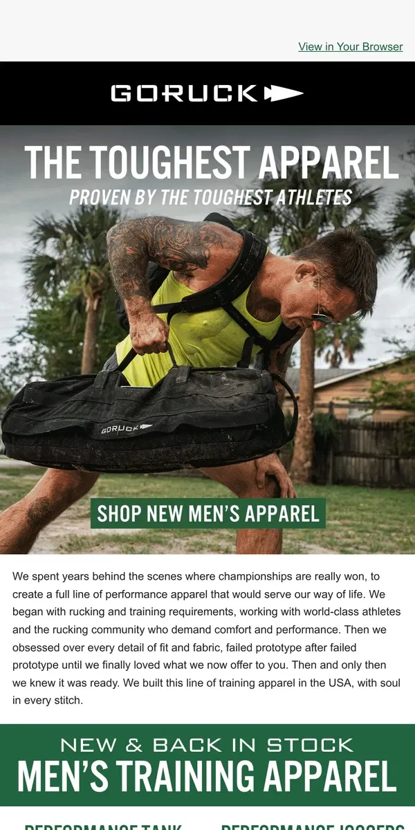 Email from GORUCK. The Tip of the Spear in Elite Training Apparel