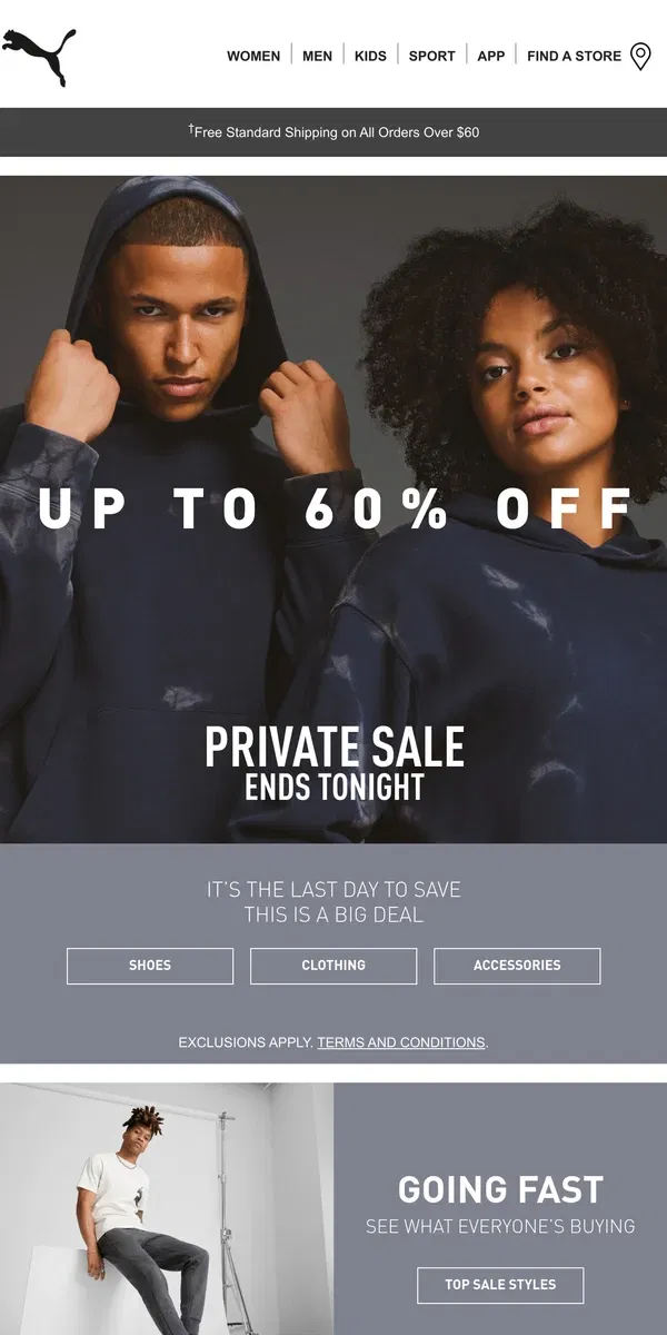 Email from Puma. Last Day For Up To 60% Off