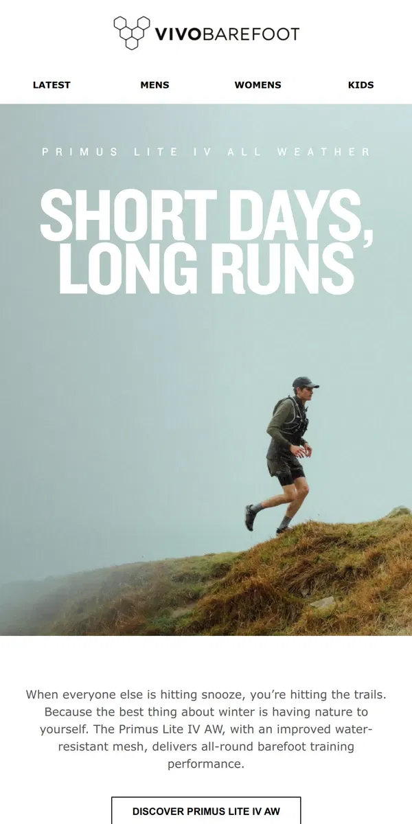 Email from Vivobarefoot. Primus Lite IV All Weather: train wild