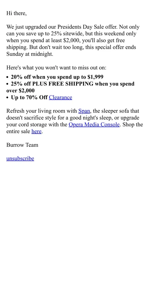 Email from Burrow. Up to 25% off PLUS free shipping