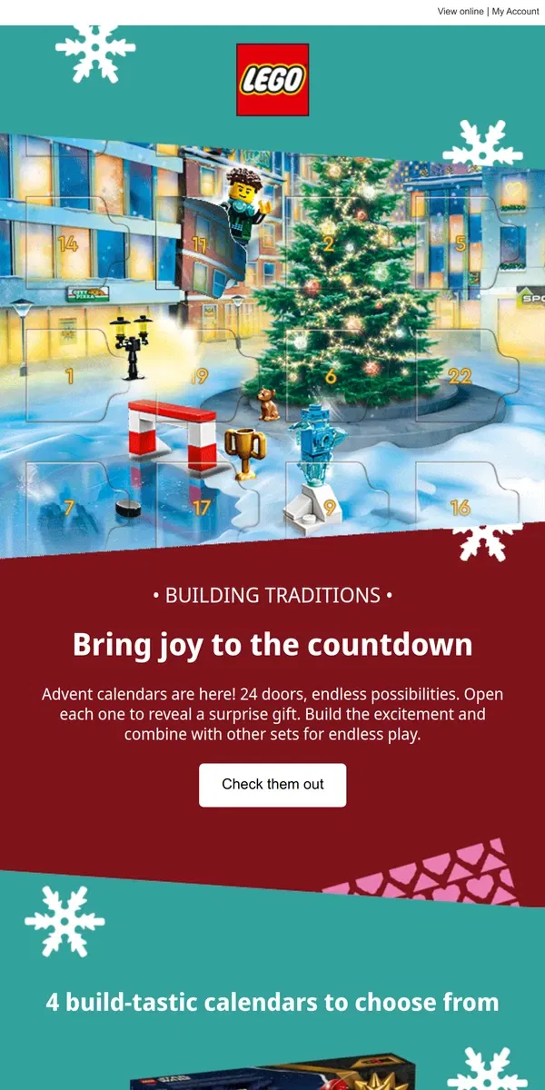 Email from Lego. Start the countdown with LEGO® advent calendars