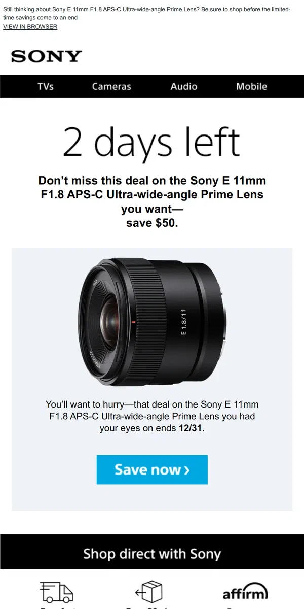 Email from Sony. Savings End Soon | Get What You Wanted for $50 Off