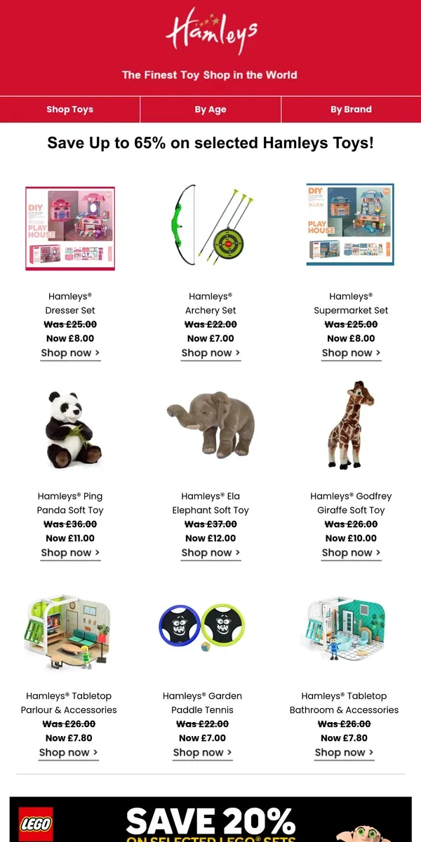 Email from Hamleys. Save Up to 65% on selected Hamleys Toys! 🎉