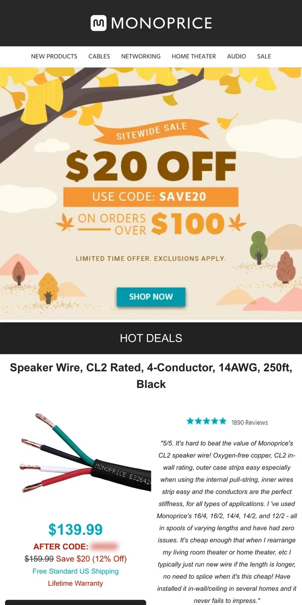 Email from Monoprice. ENDS TODAY! | $20 OFF $100+