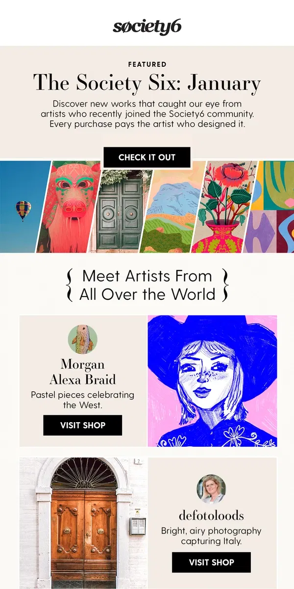 Email from Society6. ⭐️ Discover Best New Artists of the Month