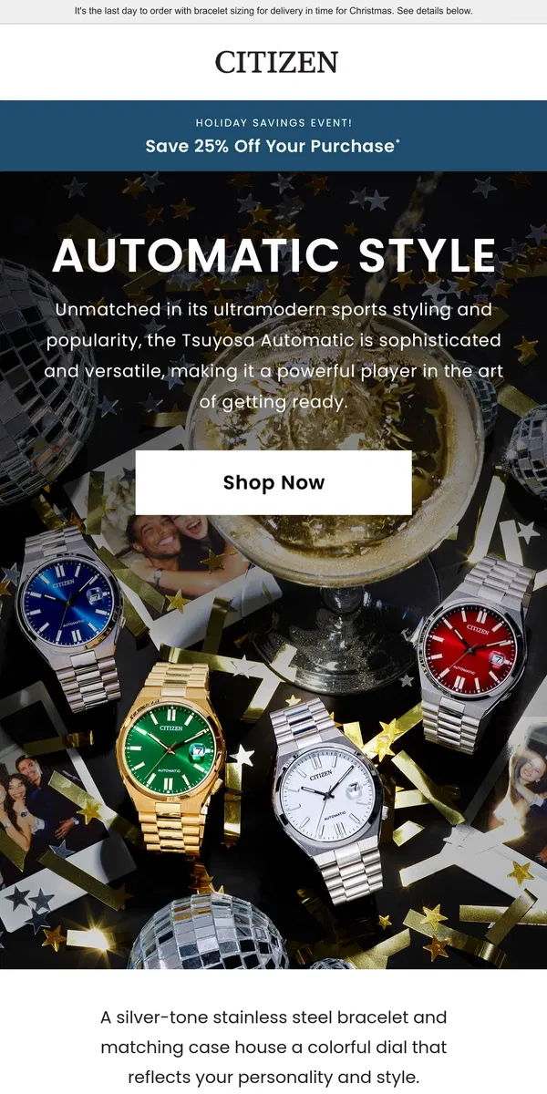 Email from Citizen Watch. Dial In Your Fit with the Vibrant Tsuyosa Collection