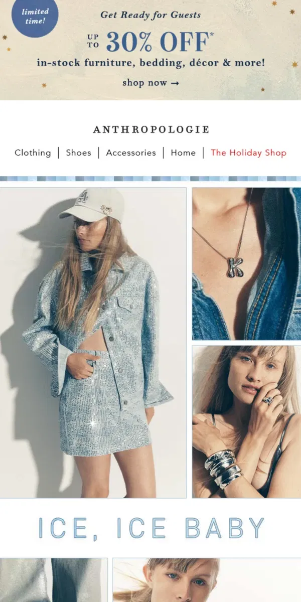 Email from Anthropologie. bling, bling: SPARKLY DENIM is in 👖💎