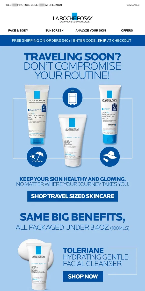 Email from La Roche-Posay. Free shipping all weekend starts now!